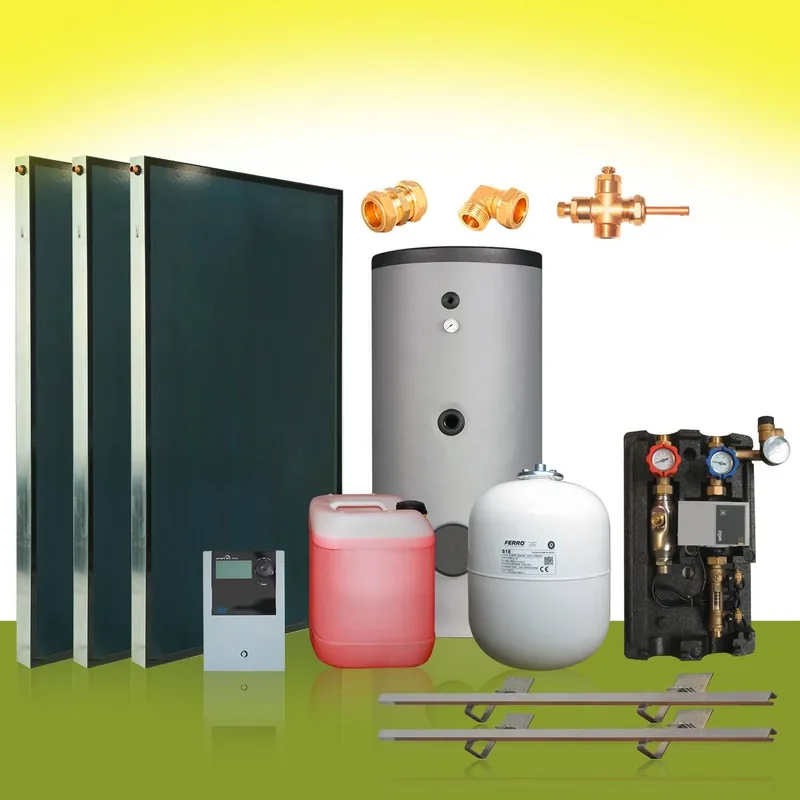 Solarpaket6 Solaranlage Flachkollektoren 6,09 m² 400 l Solarspeicher Solar Begrenztes Angebot