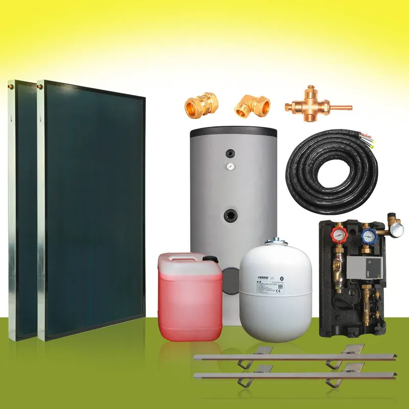 Preiswert Solarpaket3 Flachkollektoren 4,06m² 300 l Solarspeicher Solar 10m Solarleitung
