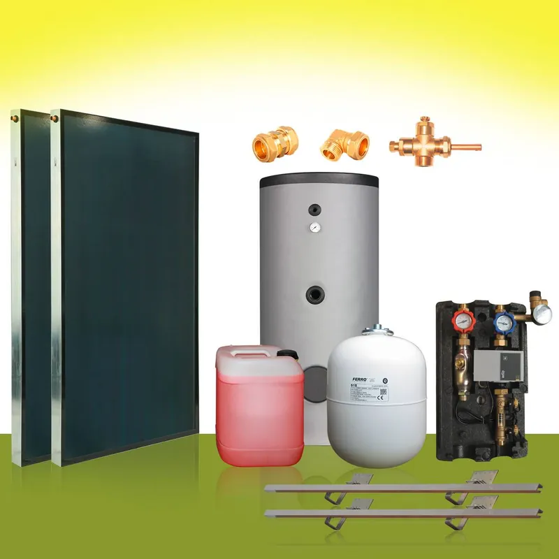 Solarpaket9 Solaranlage 2 Flachkollektoren 4,06m² 200L Speicher Preisknaller