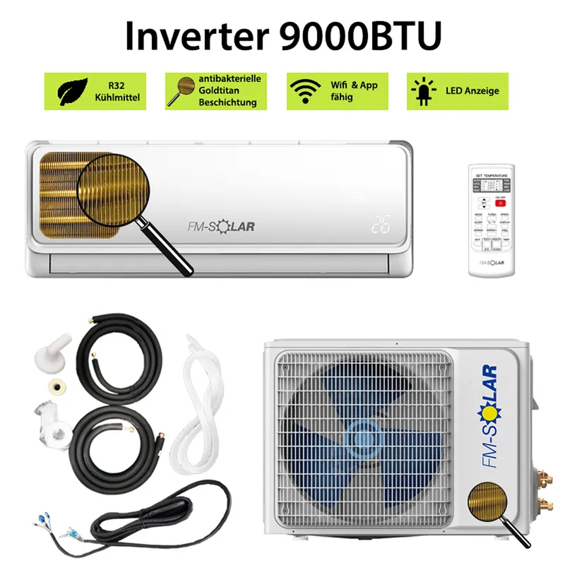 Top-Angebot Split Klimaanlage 9000BTU Klimagerät Inverter WLAN 2,6kW Splitgerät 3m Leitung