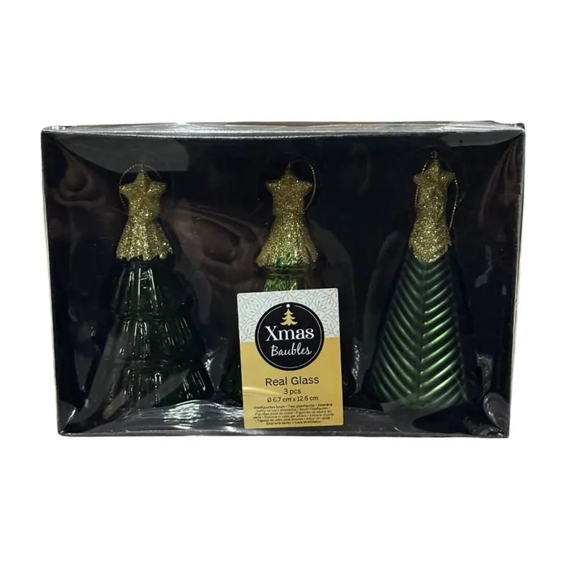 Bestpreis Glasanhänger Weihnachtskugeln Echtglass Weihnachtdeko Ø 6,7 x 12,6 cm 3 Stk grün