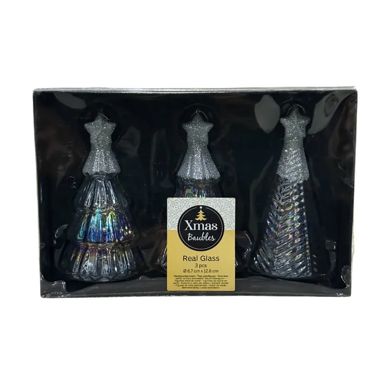 Glasanhänger Weihnachtskugeln Echtglass Weihnachtdeko Ø 6,7x12,6 cm 3 Stk silber Ausverkauf