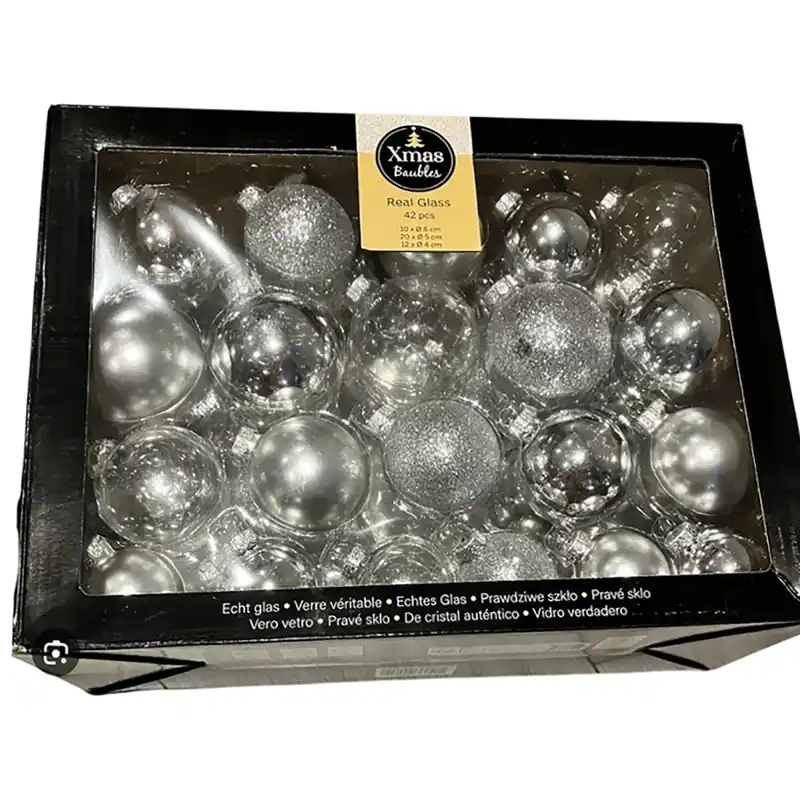 Set Weihnachtskugeln Glaskugeln Baumkugeln Christbaumkugeln Silber 42 Stück Garantierte Lieferung