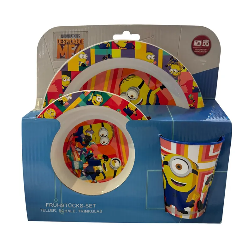 Nur Heute Minions Frühstücksset Kindergeschirr Geschirr Teller Schale Trinkglas 3tlg