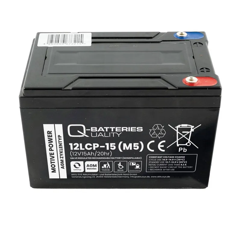 Günstig Q-Batteries 12LCP-15 / 12V - 15Ah Blei Akku Zyklentyp AGM - Deep Cycle VRLA Schraubanschluss M5