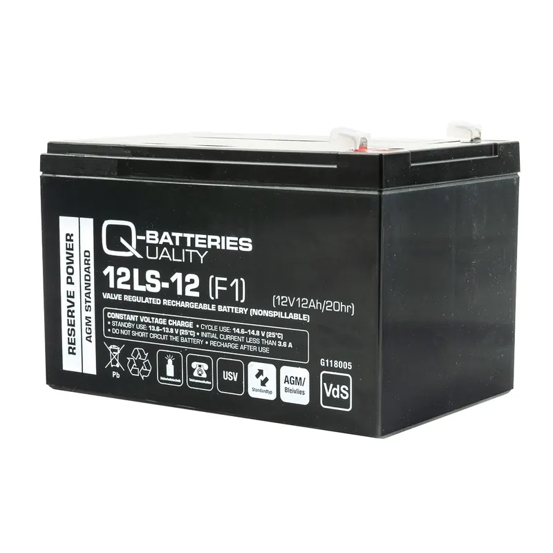 Zertifiziert Q-Batteries 12LS-12 F1 12V 12Ah Blei-Vlies-Akku / AGM VRLA mit VdS