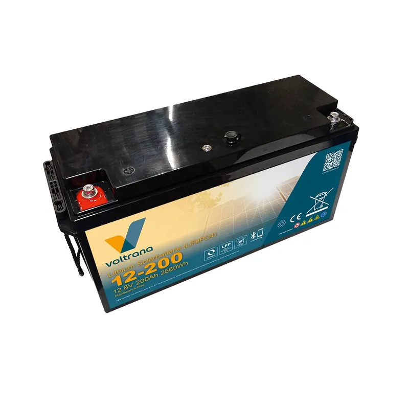 Lithium Solarbatterie 12,8V 200Ah 2560Wh M8 mit Bluetooth Heizung – Voltrana LiFePO4 Versorgungsbatterie Must-Have