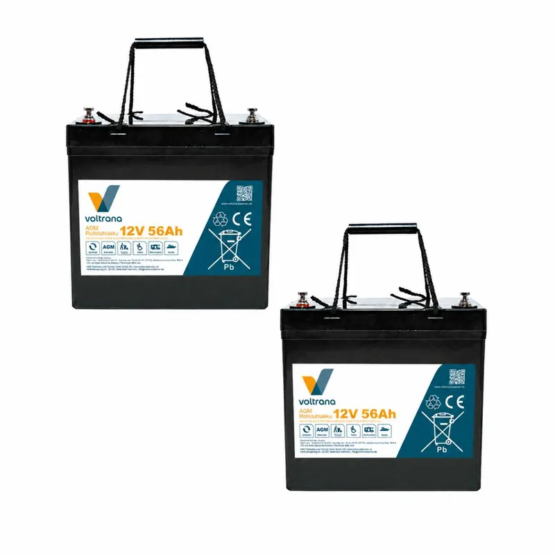 Rollstuhlakku passend für Orthofab VIP 24V 2 x 12V 56Ah – Voltrana Ersatzakku Bestpreis