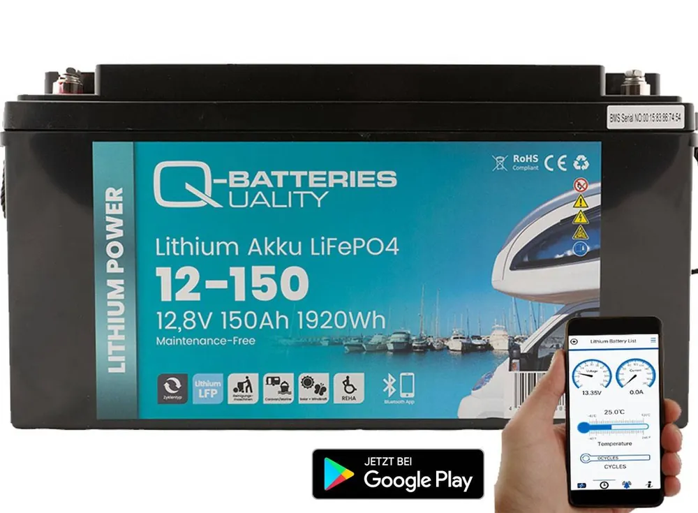 Letzte Chance Q-Batteries Lithium Akku 12-150 12,8V 150Ah 1920Wh LiFePO4 Batterie mit Bluetooth Heizung