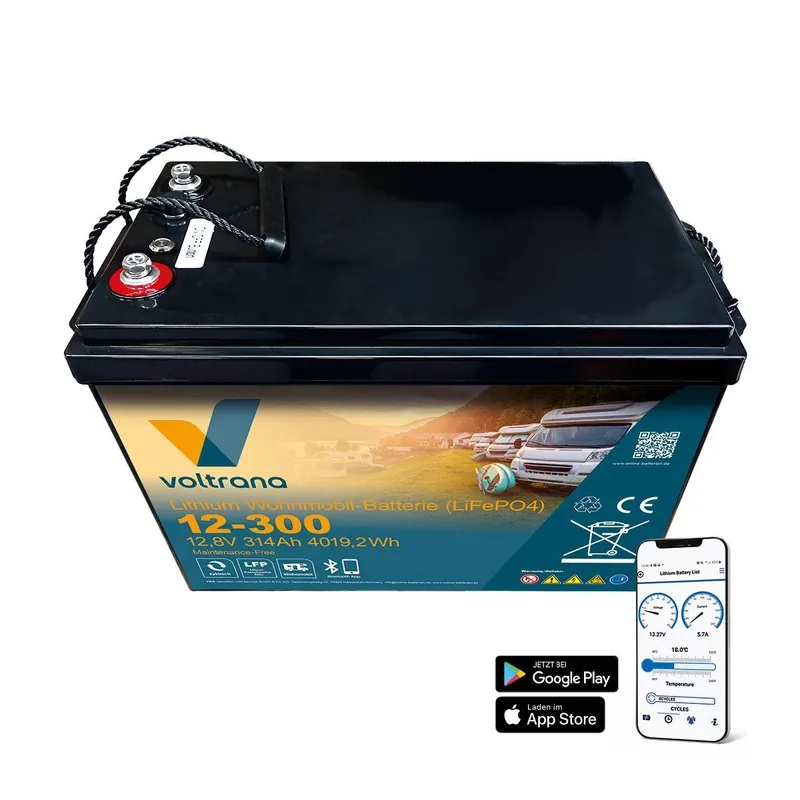 Lithium Wohnmobil-Batterie 12,8V 314Ah 4019Wh M8 mit Bluetooth Heizung – Voltrana LiFePO4 Versorgungsbatterie Bestseller