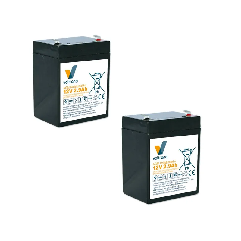 Abverkauf Rollstuhlakku passend für Liko-Lifter Sabina II 24V 2 x 12V 2,9Ah – Voltrana Ersatzakku