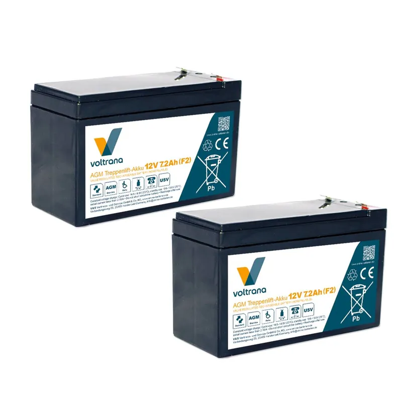 Schneller Versand Treppenlift-Akku passend für Lifta GTL 2100 24V 2 x 12V 7,2Ah – Voltrana Ersatzakku