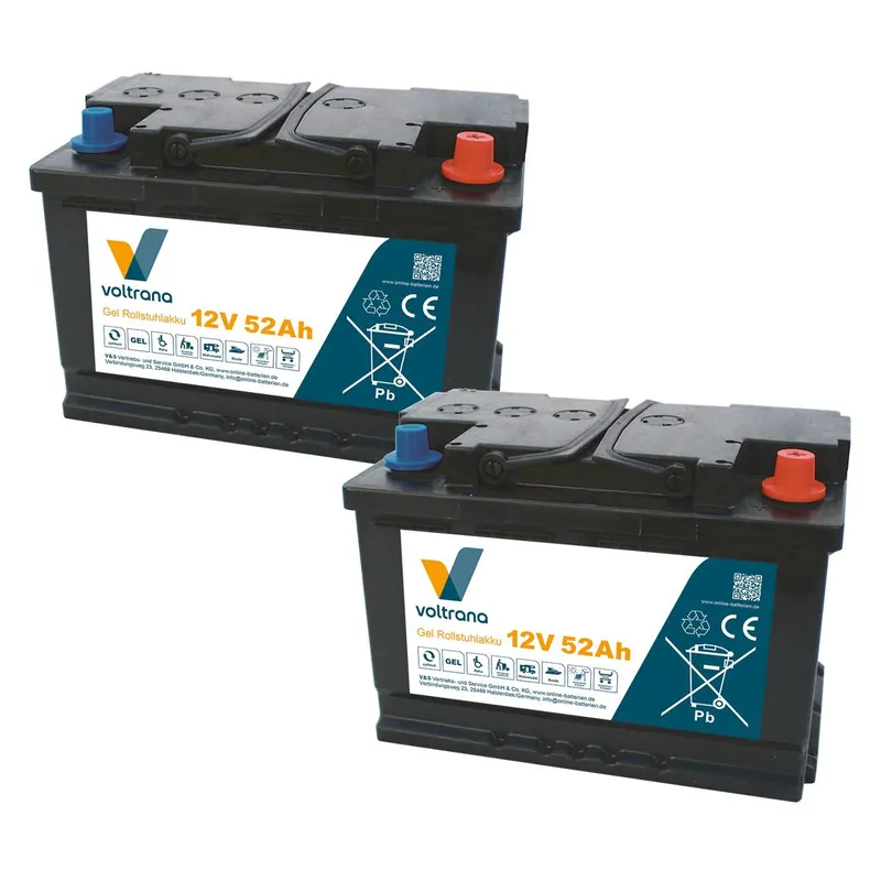 Markenprodukt Rollstuhlakku passend für Handicare Antibes 24V 2 x 12V 52Ah – Voltrana Ersatzakku