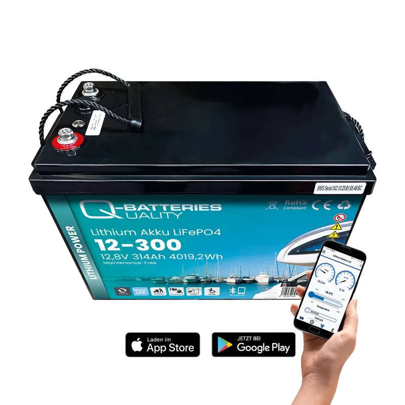 Markenprodukt Q-Batteries Lithium Akku 12-300 12,8V 314Ah 4019,2Wh LiFePO4 Batterie mit Bluetooth Heizung
