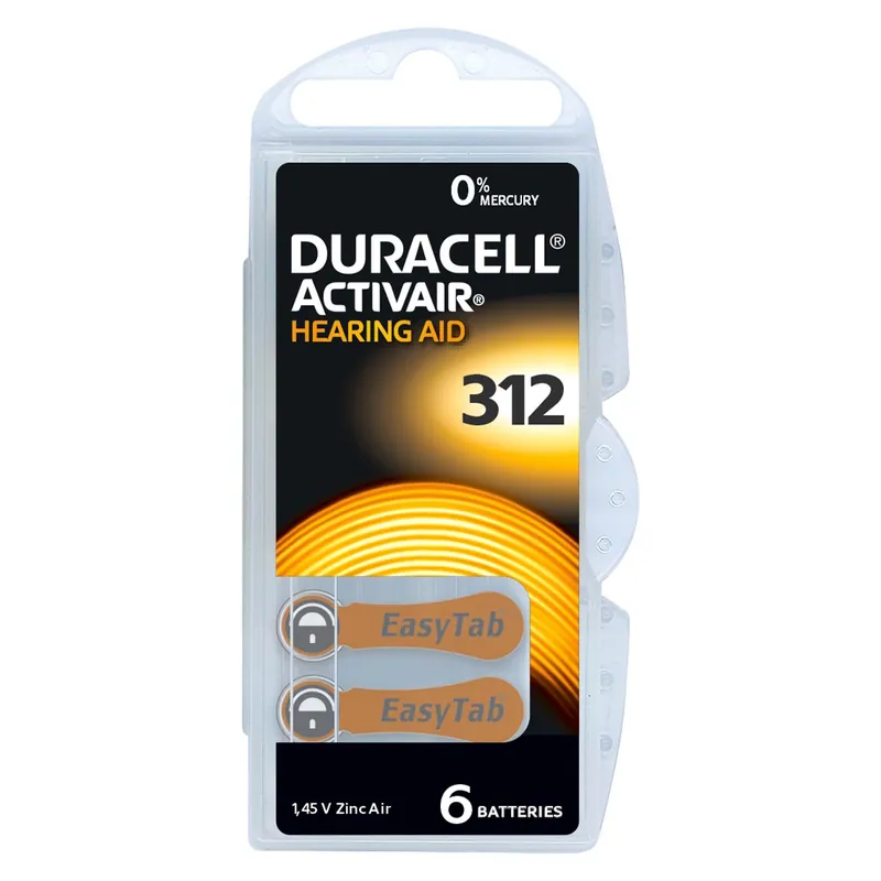 Sonderaktion Duracell ActivAir Easy Tab 312 Hörgeräte Batterie 1,4V (6er Blister)