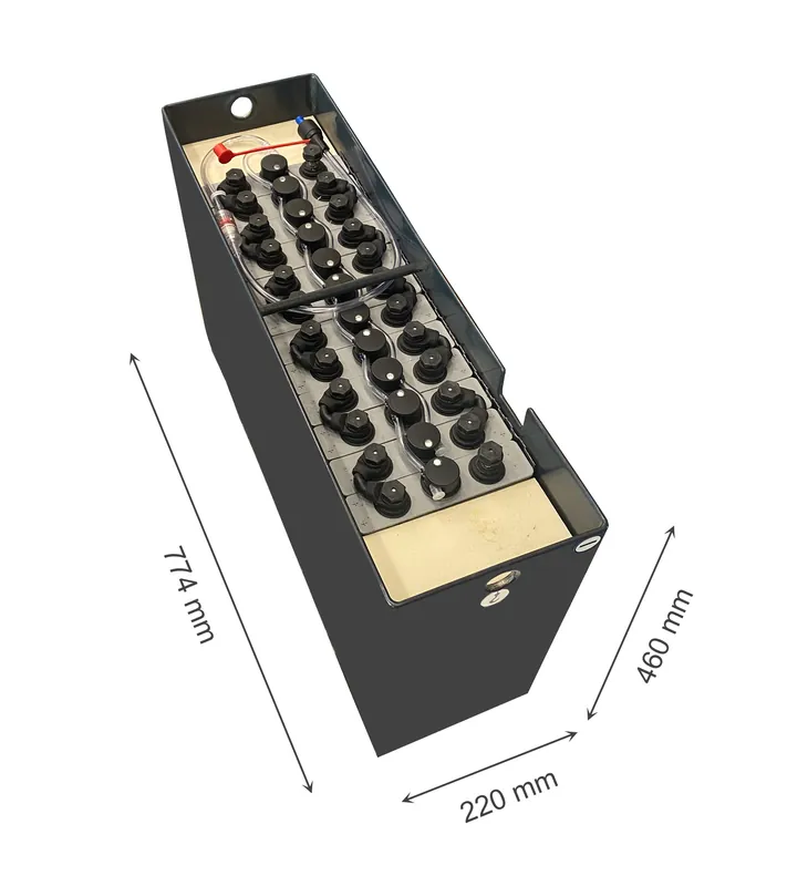 Q-Batteries 24V Gabelstaplerbatterie 2 PzS 160 Ah (774 x 220 x 460mm L/B/H) Trog 57054054 inkl. Aquamatik Markenprodukt