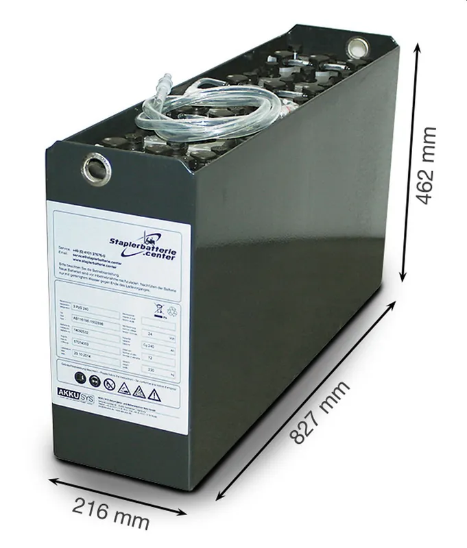 Q-Batteries 24V Gabelstaplerbatterie 3 PzS 180 Ah DIN A (827 * 216 * 462mm L/B/H) Trog 57014003 inkl. Aquamatik Neue Ware