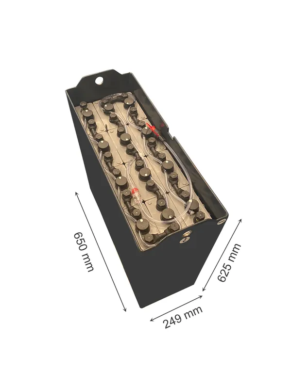 Ausverkauf Q-Batteries 24V Gabelstaplerbatterie 4 PzB 300 Ah (650 * 249 * 625mm L/B/H) Trog 42074800 inkl. Aquamatik