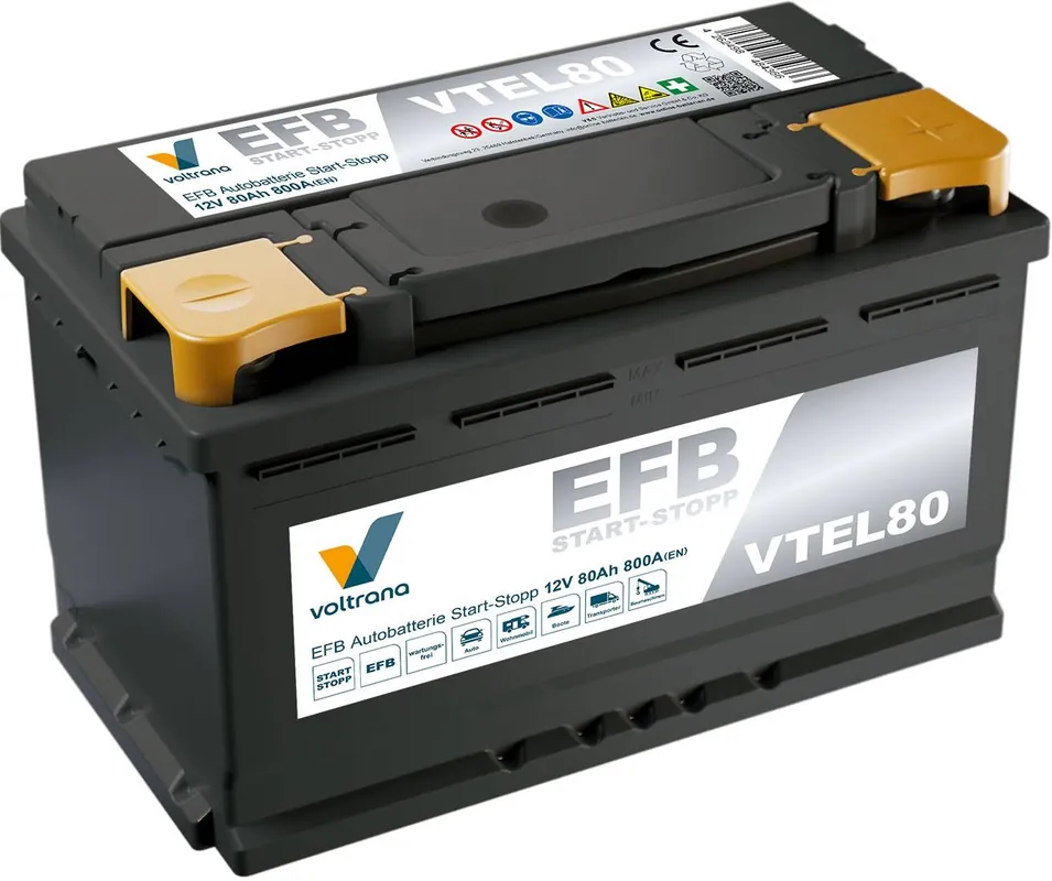 Voltrana EFB Autobatterie Start-Stopp 80Ah 12V 800A VTEL80 LBN4/LB4/T7 Kracherpreis