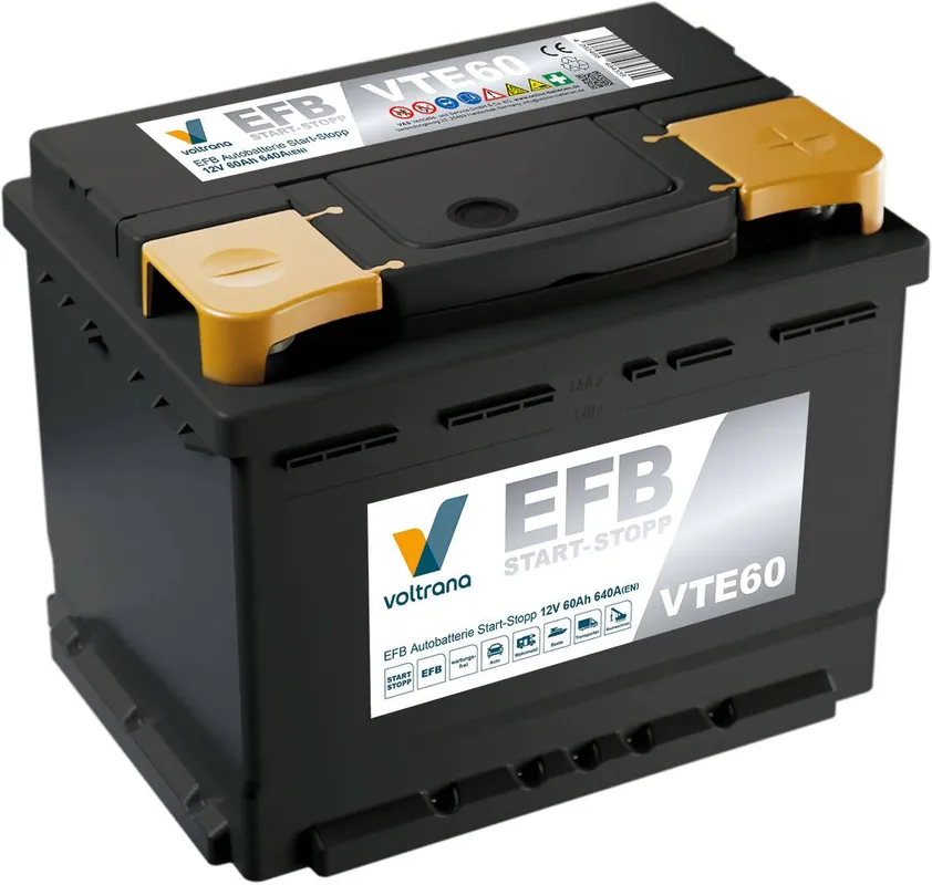 Voltrana EFB Autobatterie Start-Stopp 60Ah 12V 640A VTE60 H5/LN2/L2 Schneller Versand