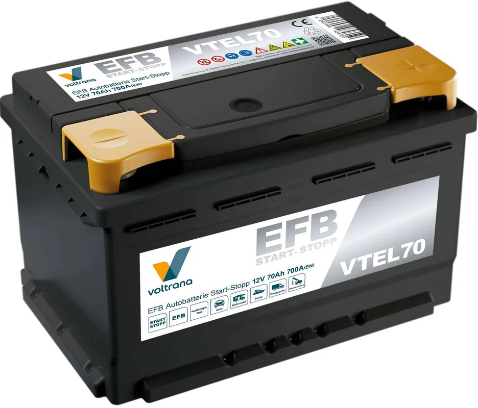 Ausverkauf Voltrana EFB Autobatterie Start-Stopp 70Ah 12V 700A VTEL70 LBN3/LB3/T6