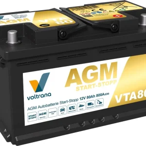 Voltrana AGM Autobatterie Start-Stopp 80Ah 12V 800A VTA80 H7/LN4/L4 Neuheit