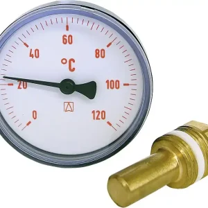 Meistverkauft Bimetall-Thermometer 0-120 C 63 mm durch., Kunststoffgehäuse rot(ohne Kugelhahn