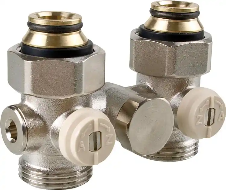 Doppelkugelhahnverschraubung Einrohrsystem 3/4"IG By-Paß Durchgang mit Eurokonus Sichere Zahlung
