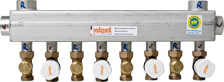 Sale Edelstahl-Verteiler 60/60 mit mont. Magra-Ventilen für 11 Heizgruppen