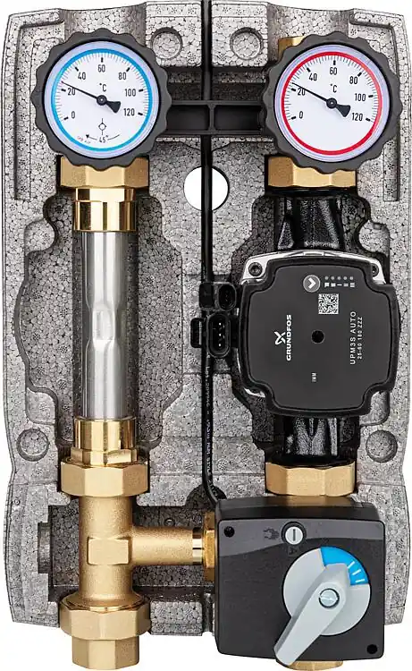 Heizkreisset Easyflow DN25(1") mit 3-Wege-Mischer und Wärmezählerstrecke, Pumpe Grundfos UPM3S AUTO 25-60 Mega-Angebot