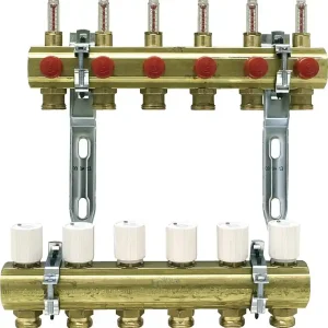 Highlight Heizkreisverteiler Messing 1" Durchflussmesser 0,5 - 5 l/min für 10 Gruppen, 3/4
