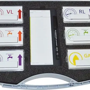 Hinweiskleber-Box Haustechnik 6 PVC-Dosen 50 Stück, besteh. aus VL, RL, WW, K Top-Seller