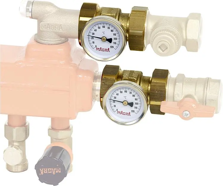 MAGRA Thermometer Paar mit Zwischenstück 1" Skalenring 0-120 Highlight