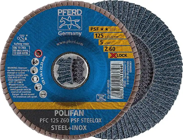 Meistverkauft Lamellenschleifteller PFERD Ø 125 mm X-Lock K60 für Stahl, Edelstahl