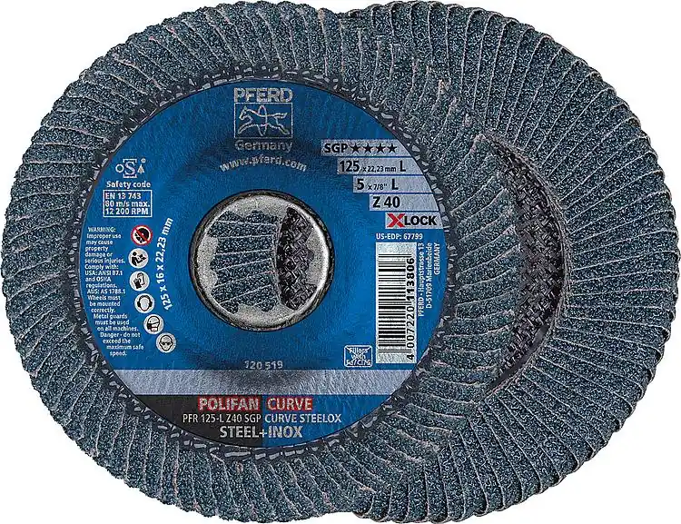 Heißes Angebot Lamellenschleifteller PFERD Ø 125 x 14mm X-Lock K40 für Stahl, Edelstahl