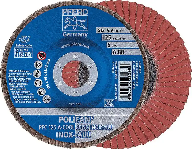 Lamellenschleifteller PFERD Ø 125 x 22,23 mm K80 für Edelstahl Neue Kollektion