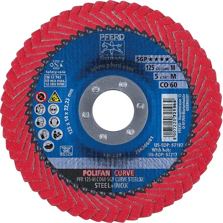 Neu Lamellenschleifteller Pferd Ø 125 x 22,23, Scheibenstärke 5 mm, K60 für Stahl/Edelstahl