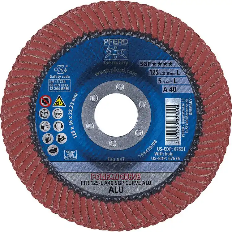 Begrenztes Angebot Lamellenschleifteller Pferd Ø 125 x 22,23, Scheibenstärke 8 mm, K40 für Alu