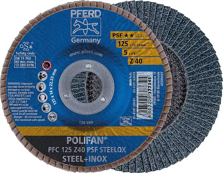 Heißes Angebot Lamellenschleifteller PFERD Ø 125 x 22,23mm K120, gewölbt für Stahl, Edelstahl