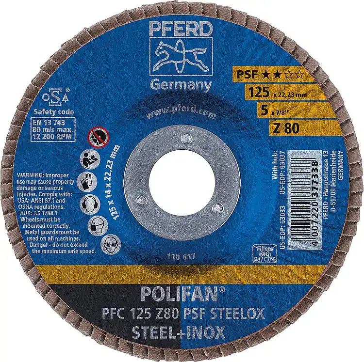 Lamellenschleifteller PFERD Ø 125 x 22,23mm K80, gewölbt für Stahl, Edelstahl Kracherpreis