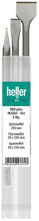 Markenware Meißelset HELLER® 3-tlg mit SDS-Plus Aufnahme Spitz - , Flach - und Spatmeißel