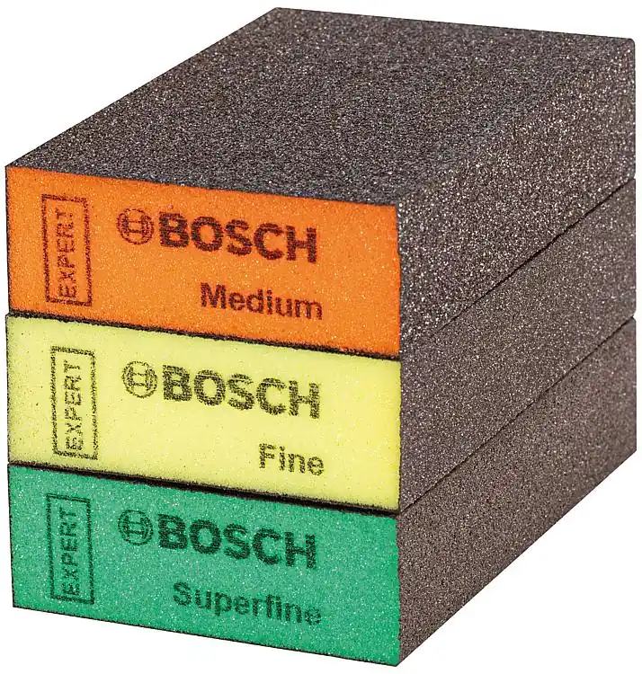 Markenprodukt Schleifschwamm-Set BOSCH® EXPERT 69 x 97 x 26 mm, mittel, fein, super fein, 3-teilig
