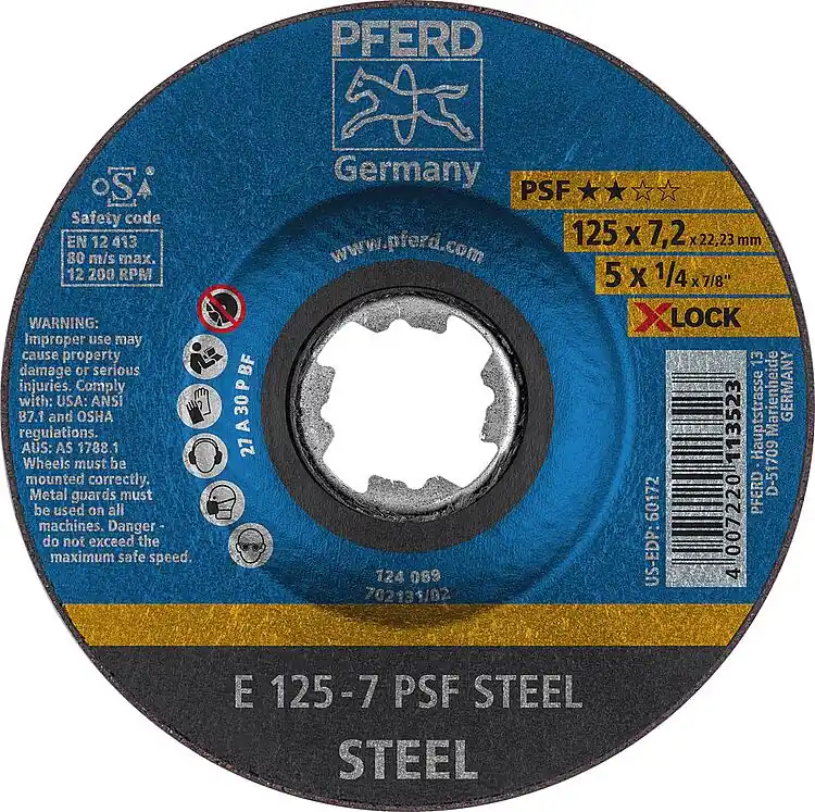 Echt Schruppscheibe PFERD Ø 125 x 7,2mm X-Lock, gerade für Stahl