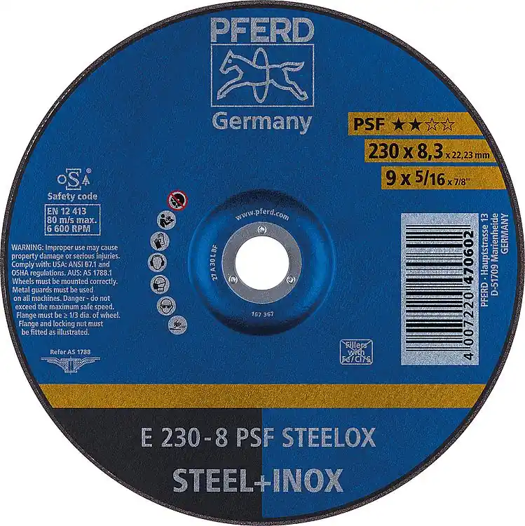Neu Im Sortiment Schruppscheibe PFERD Ø 230 x 8,3 x 22,23mm für Stahl