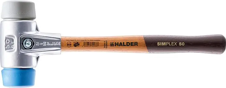 Preisreduziert SIMPLEX-Schonhammer Halder mit Aluminiumgehäuse und Holzstiel, TPE-soft/TPE-mid, Ø 30 mm