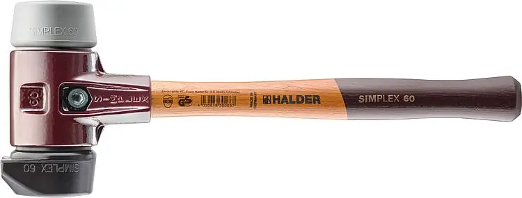 SIMPLEX-Schonhammer Halder mit TE-Gehäuse und Holzstiel, Gummikomposition mit Standfuß/TPE-mid, Ø 60 mm Super-Preis