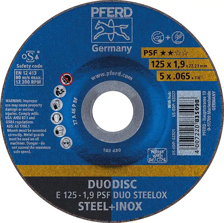 Trenn- und Schruppscheibe PFERD Ø 125 x 1,9 x 22,23mm gewölbt, für Stahl, Edelstahl Highlight