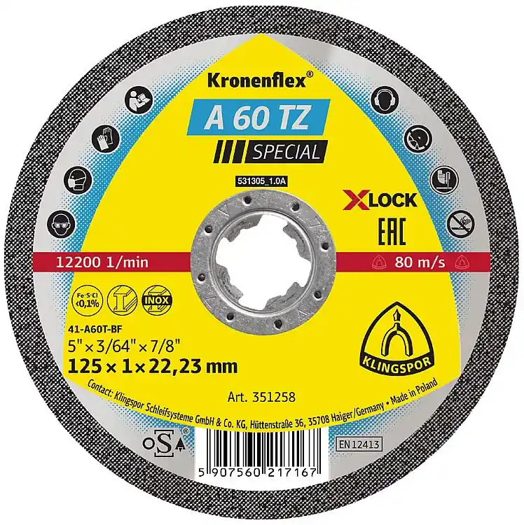 Trennscheibe KLINGSPOR A 60 TZ SPECIAL X-LOCK 125 x 1,0 x 22,23 mm Markenprodukt
