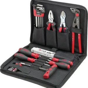 Markenprodukt Werkzeug-Set Wiha® Schraubendreher, Kombizange, Seitenschneider, Wasserpumpenzange, 33-teilig, mit Werkzeugmappe