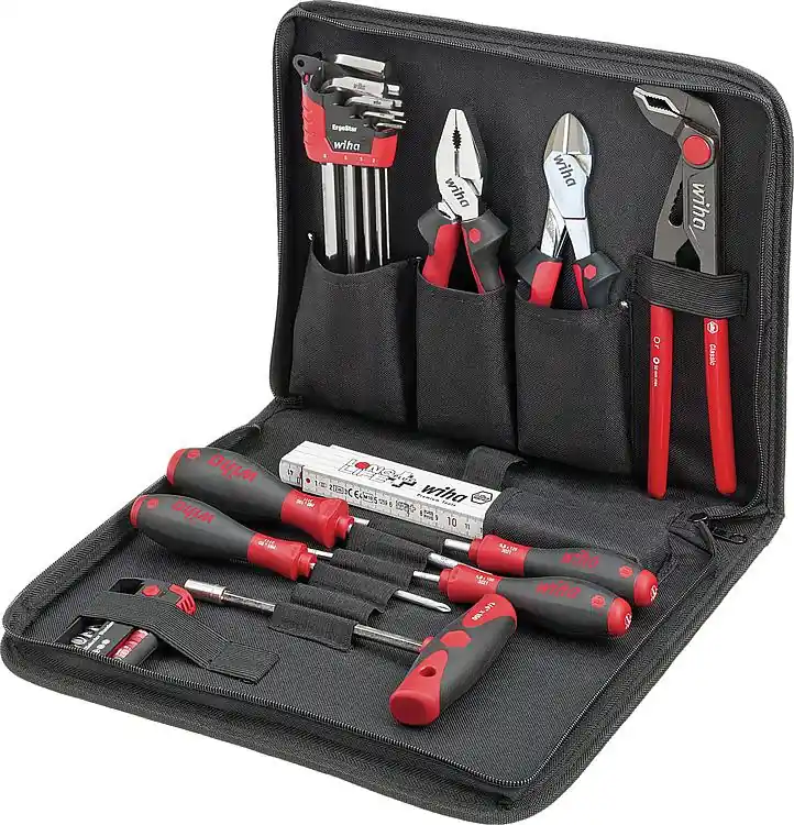 Markenprodukt Werkzeug-Set Wiha® Schraubendreher, Kombizange, Seitenschneider, Wasserpumpenzange, 33-teilig, mit Werkzeugmappe
